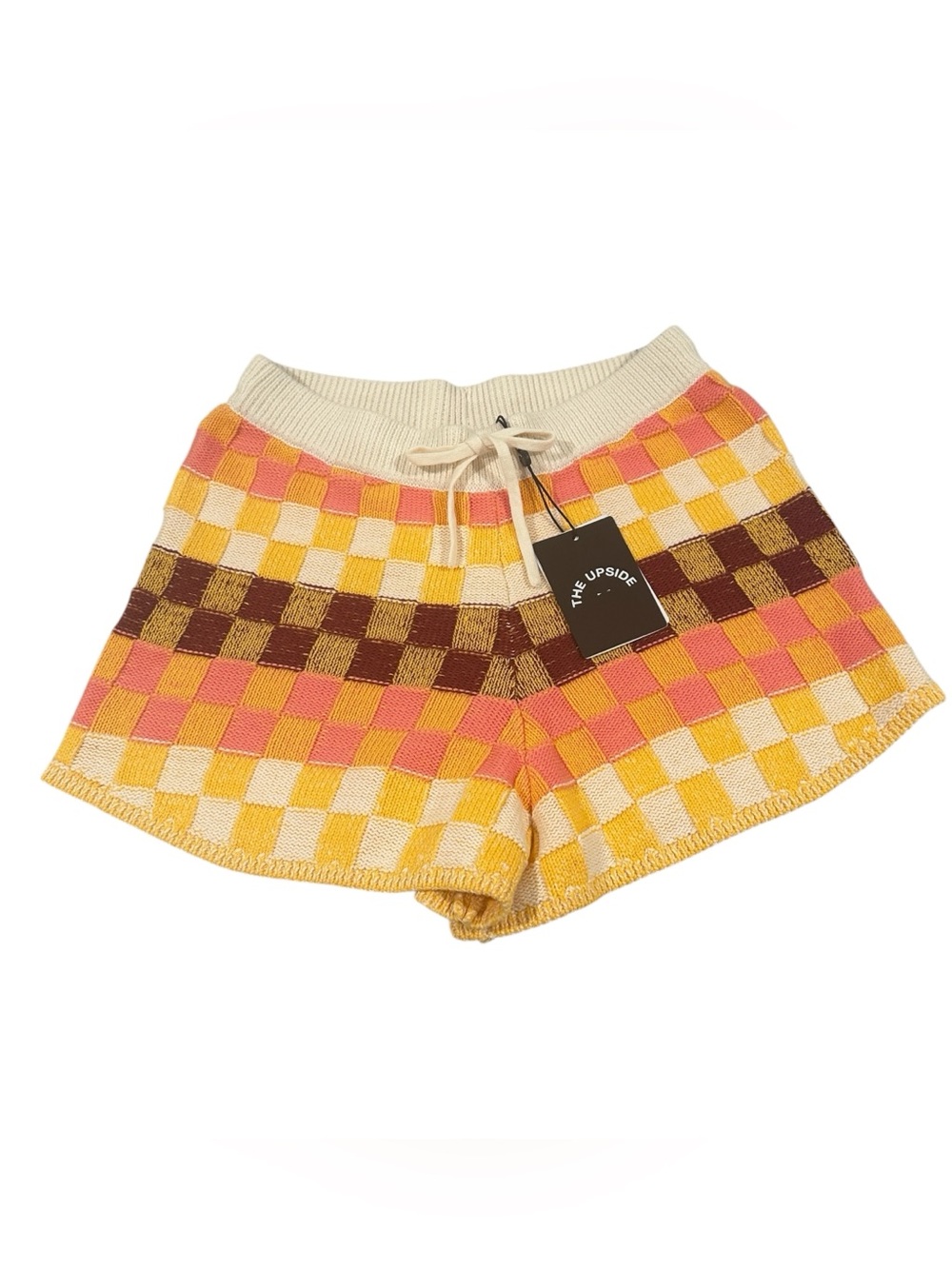 The Upside Checkerboard Aurora Knit Shorts Organic Cotton Yellow/Pink/Cream/
